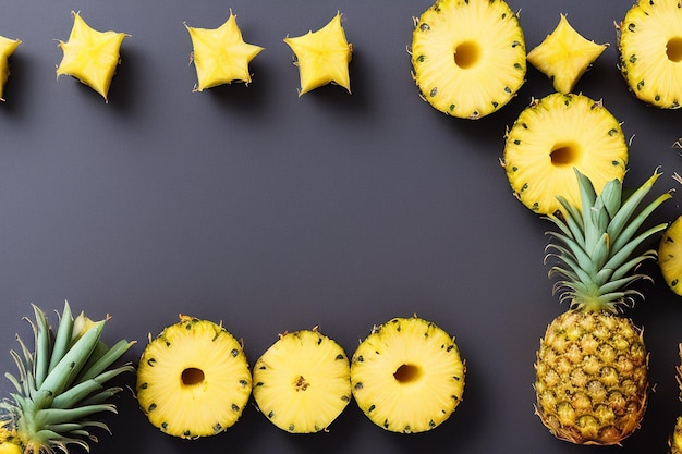 Ananas sur fond noir avec le mot ananas sur le dessus