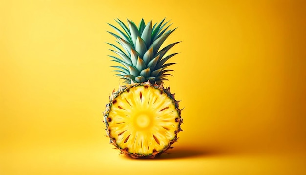 Ananas fraîchement tranché sur un jaune vif