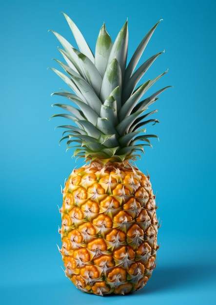 Ananas frais sur un fond bleu IA générative