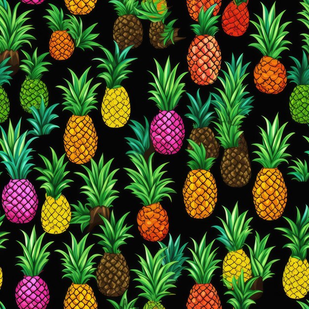 Ananas fruits tropicaux couleurs vives motif de pixels sans couture