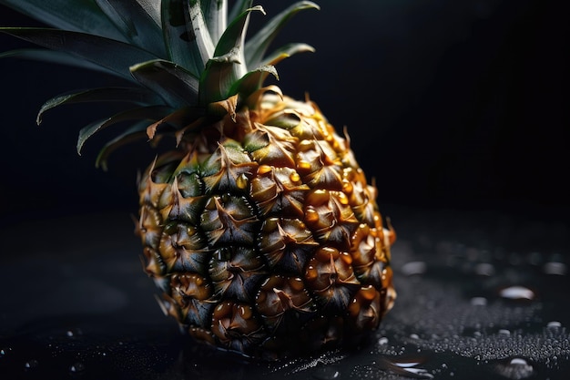 Ananas avec des gouttes sur fond dégradé noir AI générative