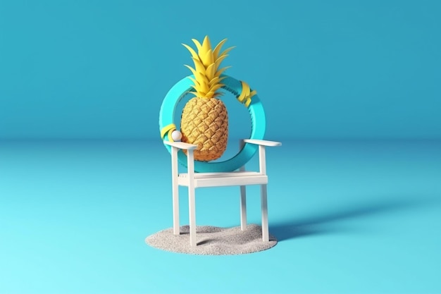 Photo un ananas jaune est assis sur une chaise de plage.