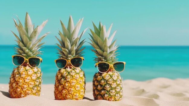 Ananas mignons dans des lunettes de soleil Illustration AI GenerativexA