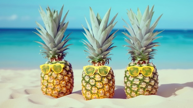 Ananas mignons dans des lunettes de soleil Illustration AI GenerativexA