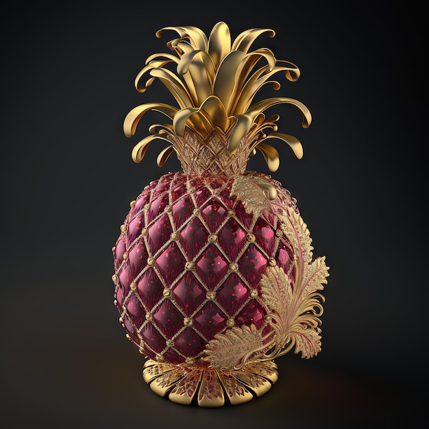 Ananas avec ornement doré sur fond noir