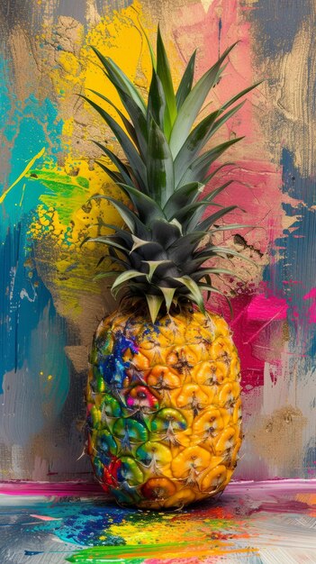 Ananas peint en couleurs sur un fond abstrait