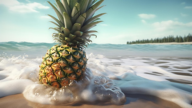 Ananas sur la plage un avant-goût du paradis Generative AI