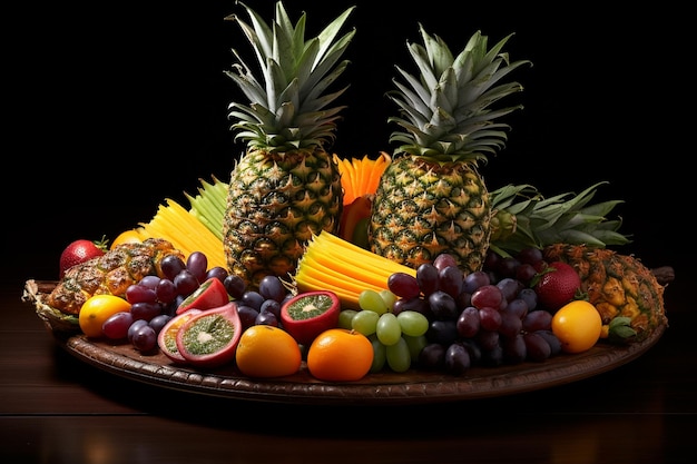 L'ananas sur un plateau de fruits tropicaux