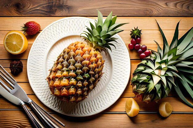 Photo les ananas sont sur une assiette avec d'autres fruits.