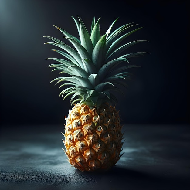 Un ananas sur une table sur un fond noir