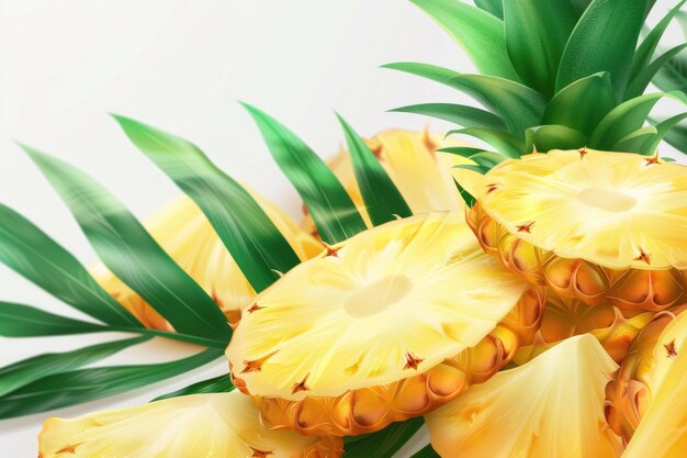 Photo ananas tranché avec des feuilles sur fond blanc