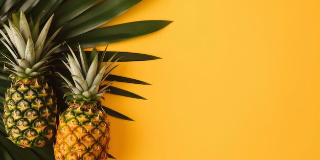 Ananas tropical sur fond jaune Concept d'été minimal créatif