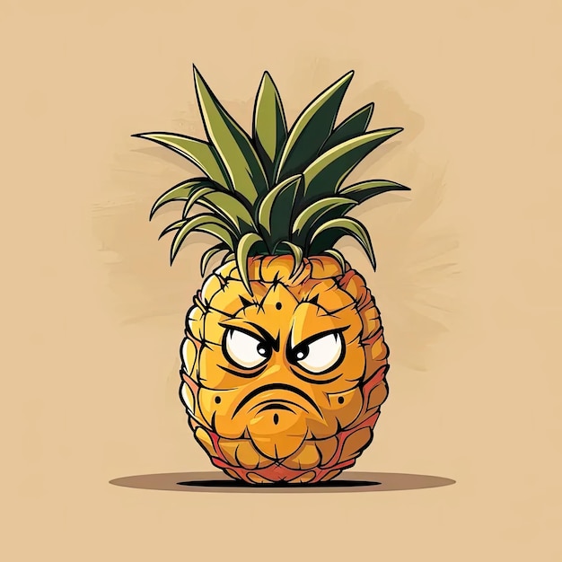 Un ananas avec un visage triste dessiné dessus