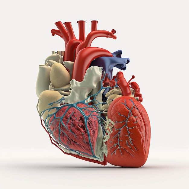 Anatomie cardiaque sur fond blanc créée avec l'IA générative