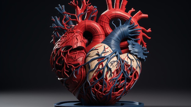 anatomie d'un cœur humain avec le système veineux qui est précis d'un point de vue médical IA générative