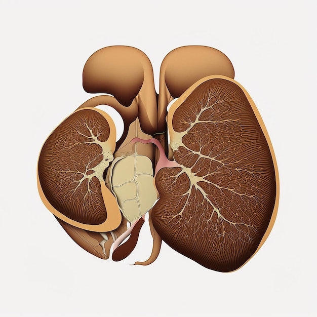 Anatomie détaillée du foie humain isolée sur fond blanc