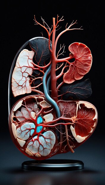 Anatomie détaillée du rein humain isolée sur fond noir