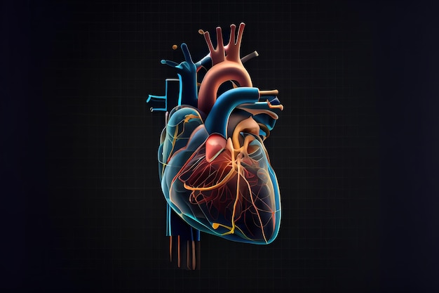 Anatomie du coeur humain sur fond médical ecg Generative Ai