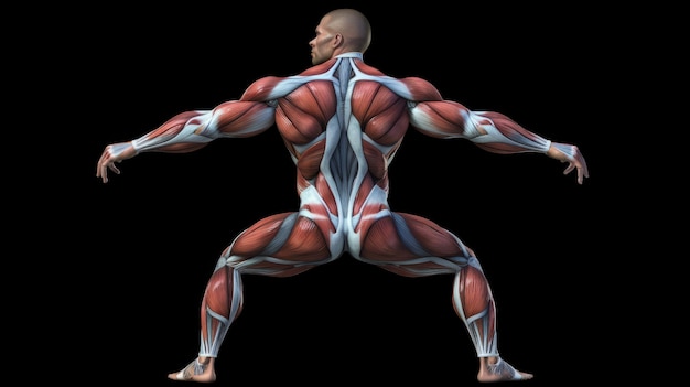 Photo anatomie humaine anatomie masculine avec cartes musculaires isolées sur fond noir