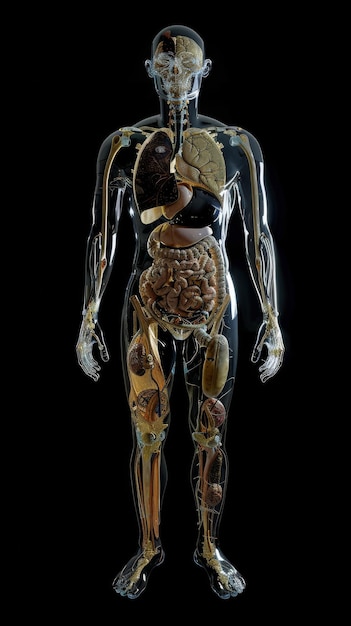 Anatomie humaine tout le corps peau transparente montrant les organes éducatifs