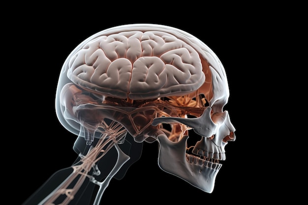 Anatomie en rendu 3d illustration d'une forme de corps humain avec cerveau actif