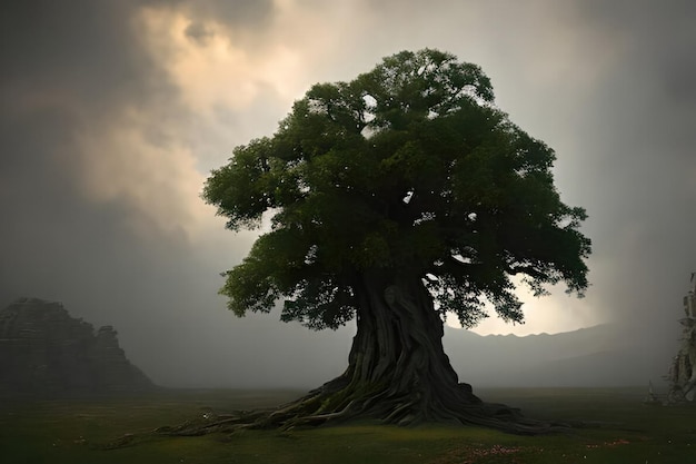 Un ancien arbre hanté réaliste magique et fantastique