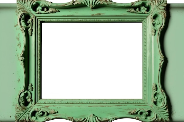 Ancien cadre en bois vert clair isolé sur fond blanc