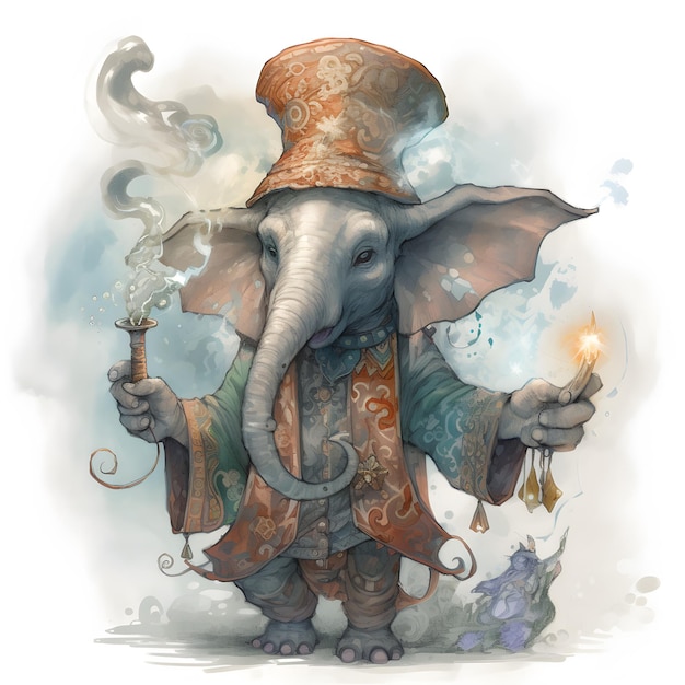 Ancien grand sorcier mystique éléphant ai illustration générative