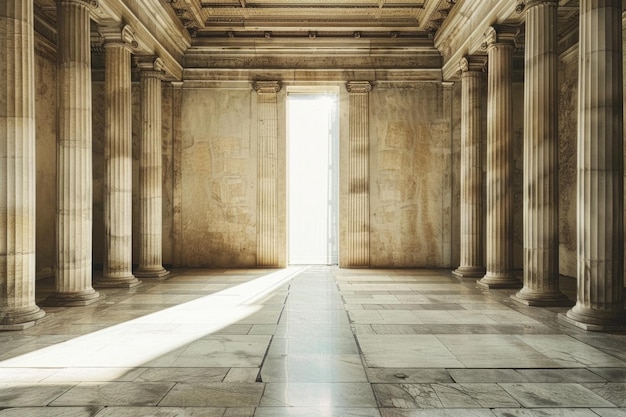 Ancien intérieur sombre avec des colonnes