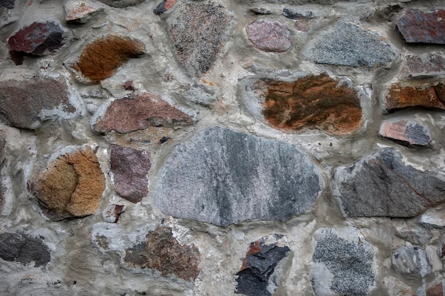 Un ancien mur de pierre composé de pierres de différentes formes et compositions