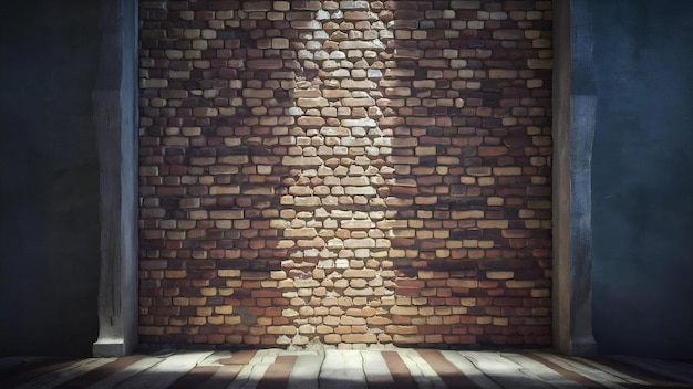 Ancien mur vide avec des carreaux de briques en béton 3D rendent la lumière chaude qui brille sur le mur