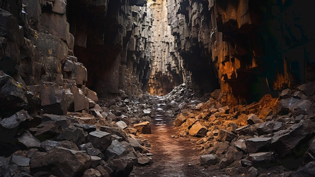 Ancien passage souterrain étroit en grès dans l'ancien monastère souterrain Photo de haute qualité