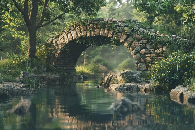 Ancien pont de pierre sur une rivière tranquille octane