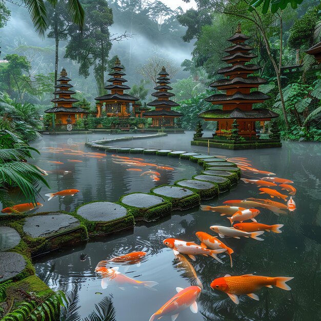 Photo l'ancien pura ulun danu bratan besakih ou célèbre temple hindou et touriste sur l'île de bali au lever du soleil