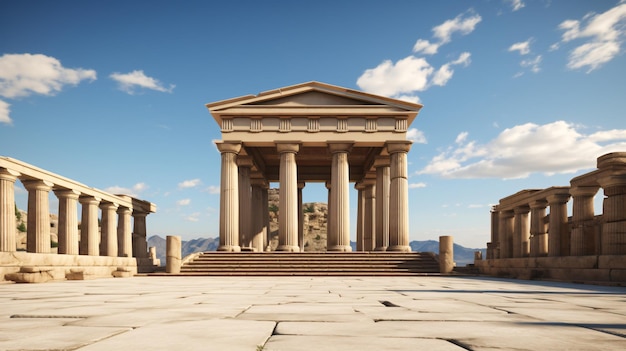 Ancien temple grec avec des colonnes et des frontons