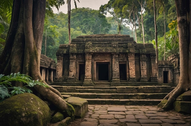 Un ancien temple niché dans une jungle dense