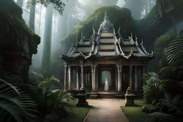 Ancien temple ta promh dans la jungle cambodge peinture numérique concept artistique peinture d'un