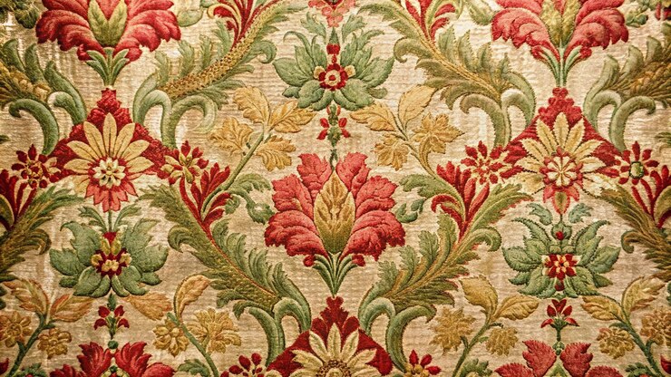 Photo ancien tissu à motif floral damasc