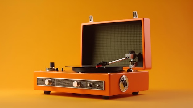 Ancien tourne-disque sur fond orange IA générative