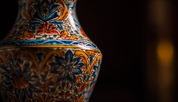 Photo un ancien vase turc orné d'une décoration à motif floral généré par l'ia