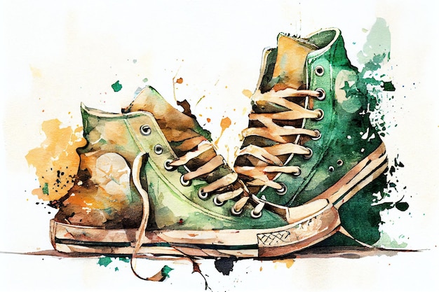 Ancienne aquarelle de chaussure verte Converse