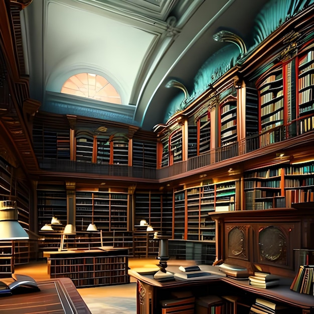 Ancienne bibliothèque avec beaucoup d'étagères une armoire avec de nombreuses illustrations numériques de livres