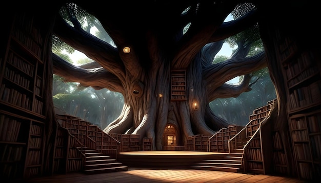 Photo l'ancienne bibliothèque dans un arbre géant creux