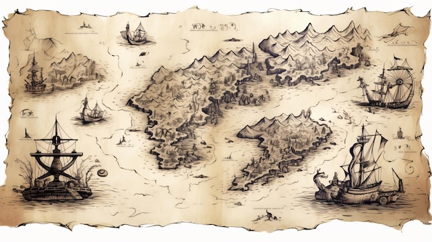 Ancienne carte au trésor illustration vectorielle dessinée à la main