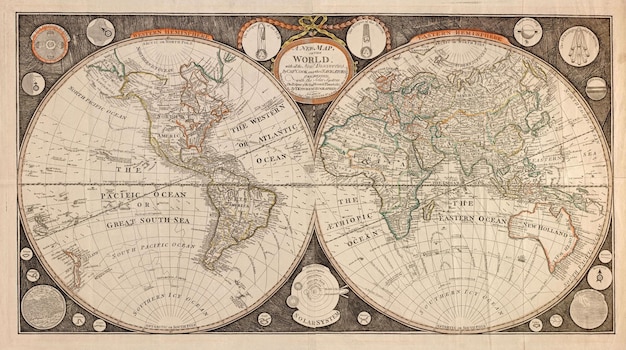 Ancienne carte du monde avec toutes les nouvelles découvertes du capitaine Cook et d'autres navigateurs 1799