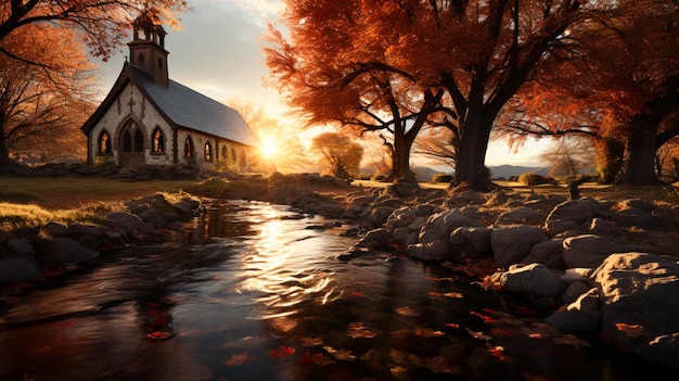 Ancienne chapelle dans une beauté d'automne dans la nature