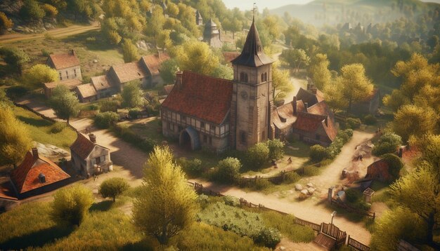 Ancienne chapelle dans un paysage rural entouré par la nature et la beauté tranquille générée par l'intelligence artificielle