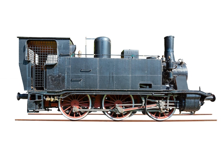 Photo ancienne locomotive à vapeur isolé sur fond blanc