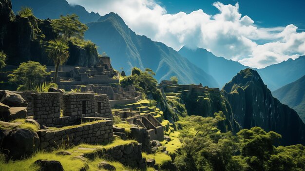 L'ancienne merveille du Machu Picchu met l'accent sur les structures en pierre et la beauté naturelle