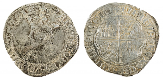 Ancienne monnaie médiévale en argent du roi Enrique IV. Réel. Fabriqué à Tolède. Espagne.